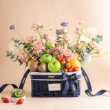  Giỏ Quà Trái Cây Và Hoa Tone Xanh Dương Tinh Tế 