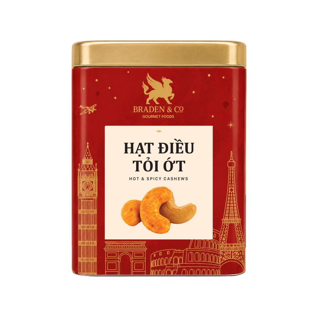  Hạt điều tỏi ớt Braden & Co 100 g ( Hộp thiếc ) 