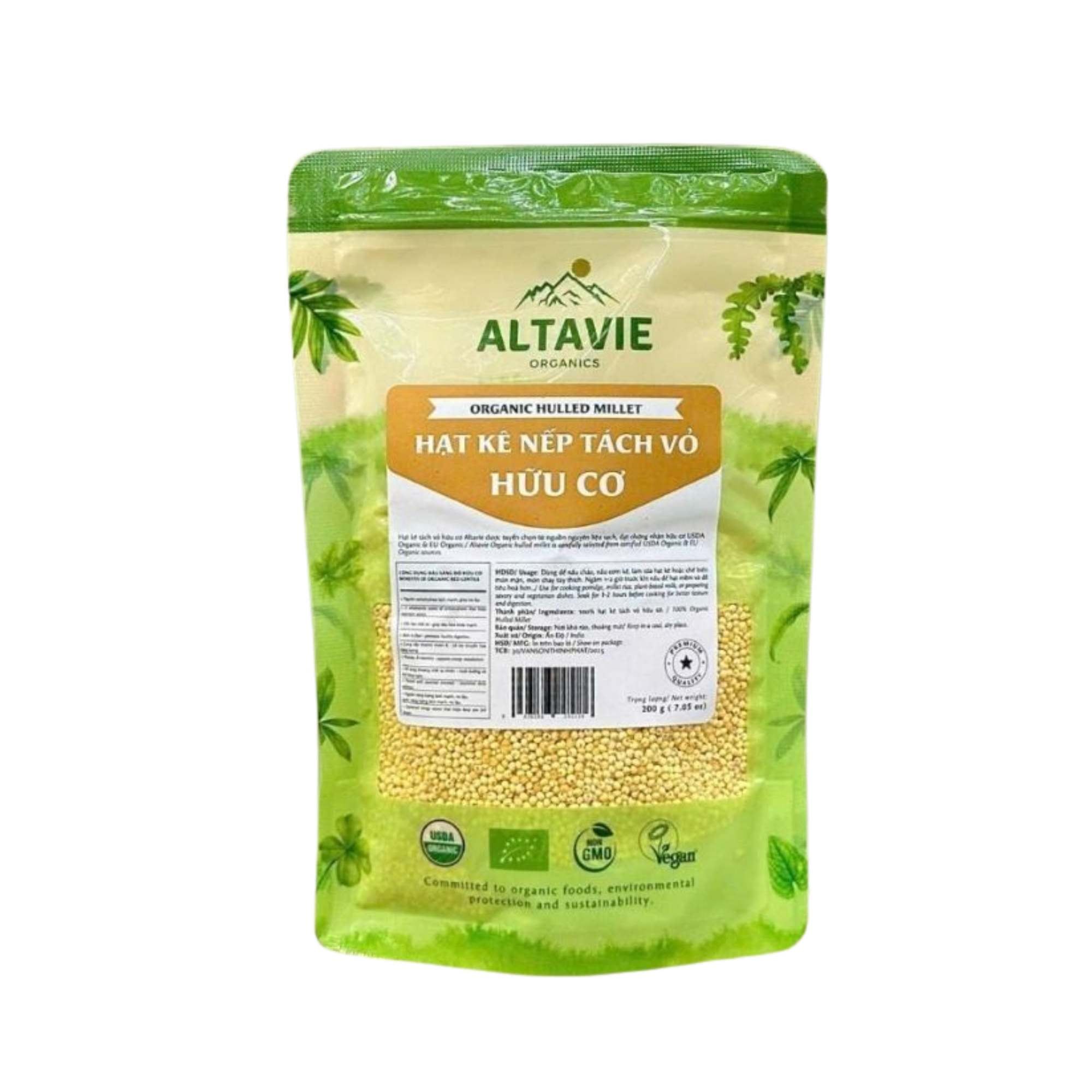  Hạt kê nếp tách vỏ hữu cơ Altavie 200 g (Túi) 