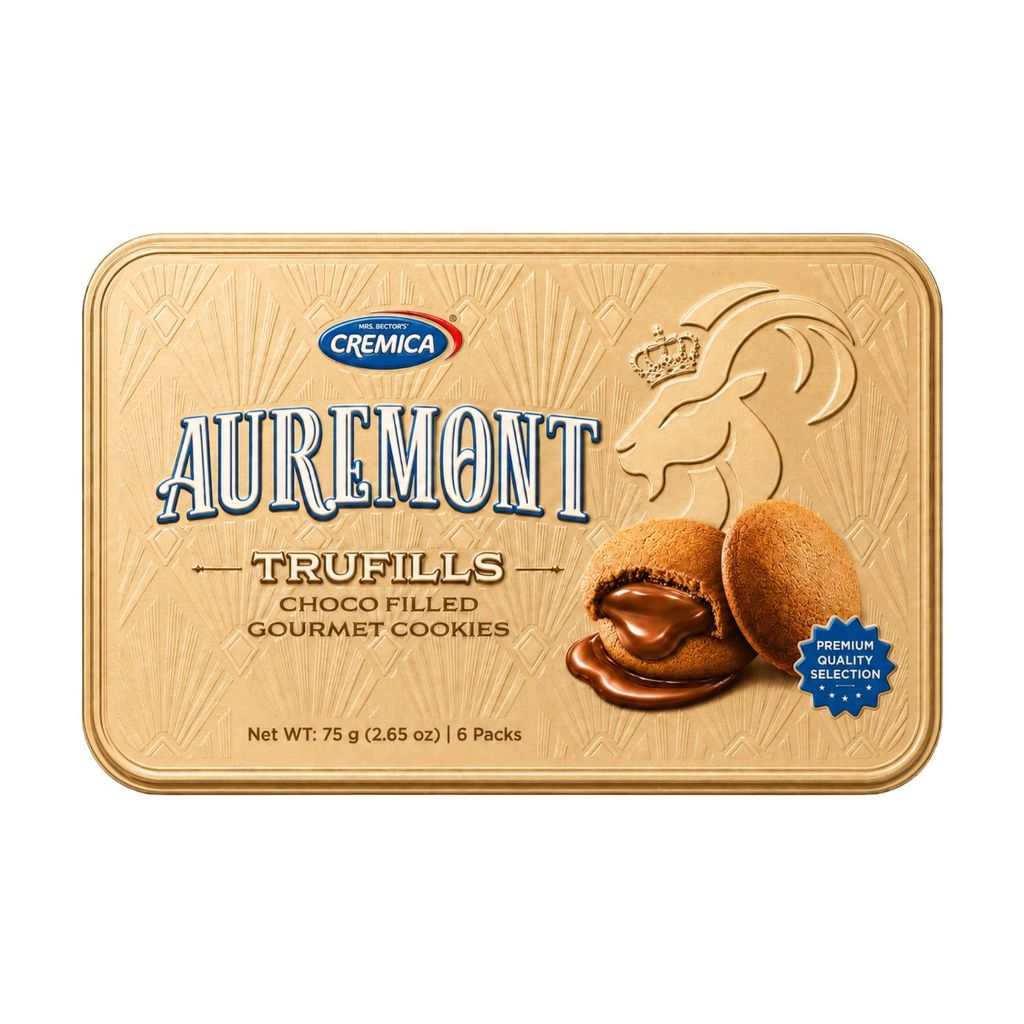  Bánh quy nhân kem sô cô la chảy Auremont Cremica 125 g (10 gói x 12.5 g / hộp thiếc) 