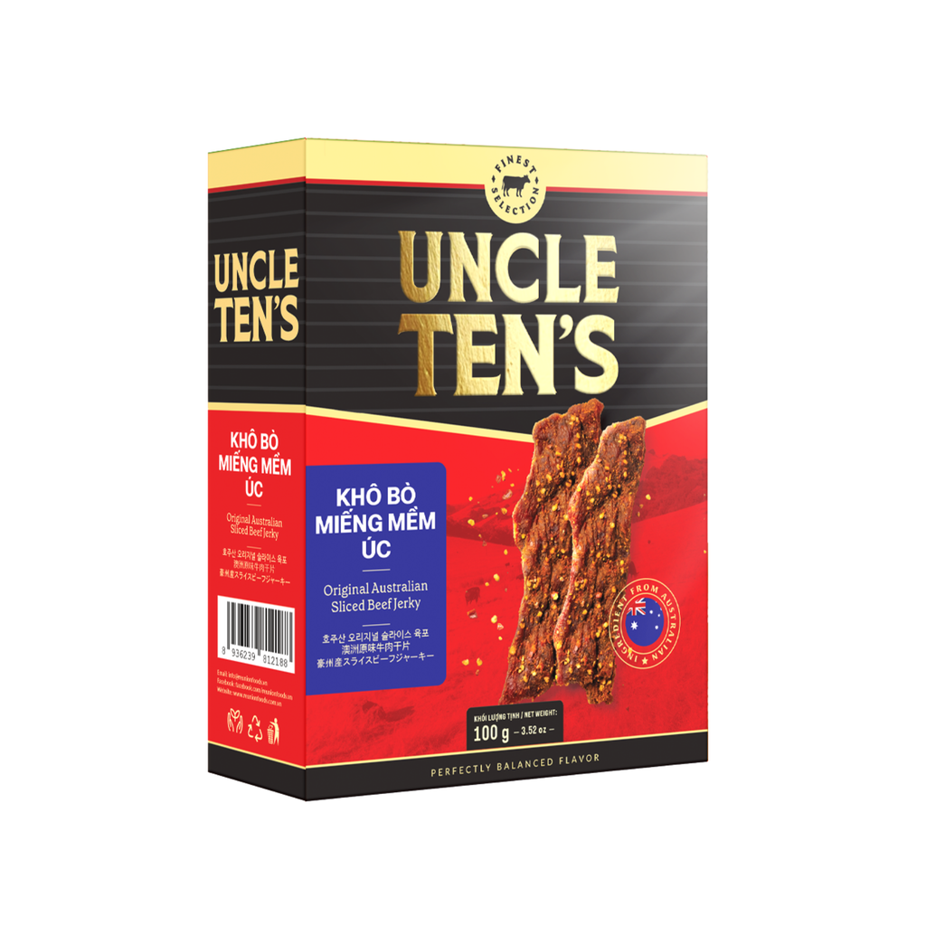  Khô bò miếng mềm Úc Uncle Ten's 100 g ( Hộp giấy ) 