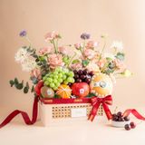  Khay Gỗ Trái Cây Các Loại  Và Hoa Tone Hồng Tinh Tế 