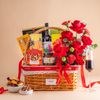 Giỏ Quà Rượu Vang Đỏ - Ăn Vặt Và Hoa Tone Đỏ Thanh Lịch