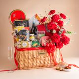  Giỏ Vali Rượu Vang Hữu Cơ - Yến Tươi Và Hoa Tone Đỏ Cao Cấp 