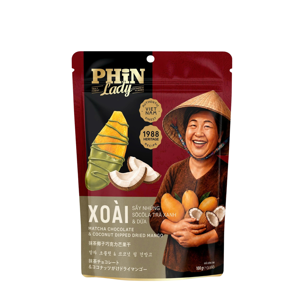  Xoài sấy dẻo nhúng socola trà xanh Phin Lady 100 g (túi zip) 