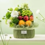  Giỏ Quà Trái Cây Tươi Các Loại Và Hoa Tone Xanh Lá Tinh Tế 