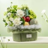  Giỏ Quà Trái Cây Tươi - Yến Và Hoa Tone Xanh Trắng Sang Trọng 