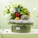  Giỏ Quà Trái Cây Tươi - Yến Và Hoa Tone Xanh Trắng Sang Trọng 