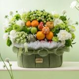  Giỏ Quà Trái Cây Tươi Các Loại Và Hoa Tone Xanh Trắng Cao Cấp 