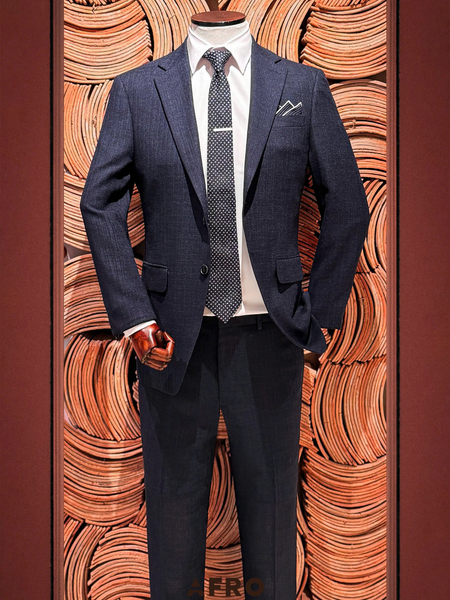 Textured Summer Half-Lined Suit - 11359 - Navy