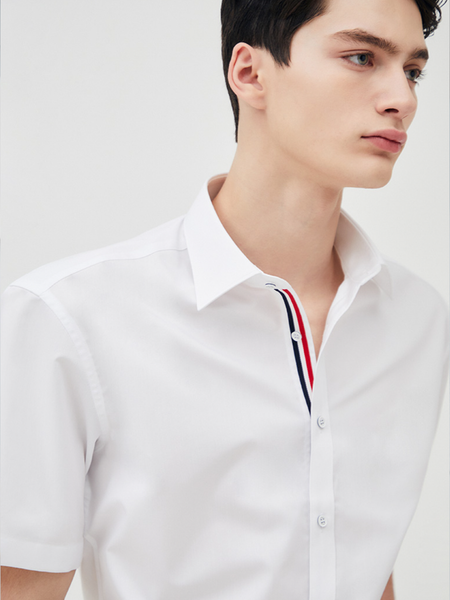 Sơmi St.Dupont Cộc Tay Kẻ Grosgrain (2 màu) - 11684 - White