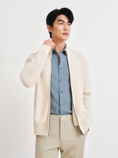 Cardigan Cashmere Blend Cotton - 11905 - Light Beige