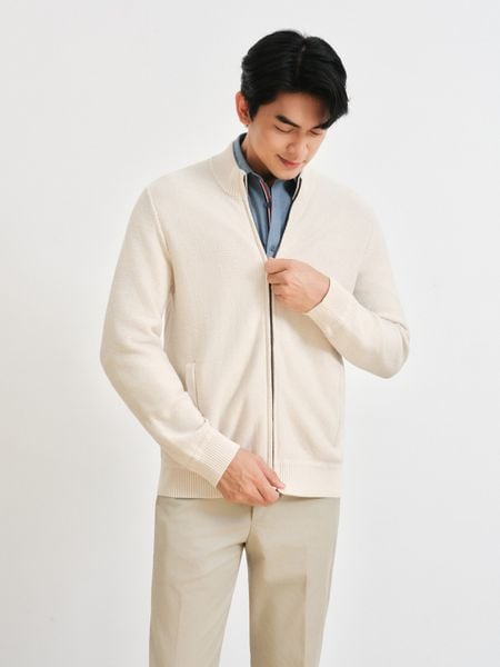 Cardigan Cashmere Blend Cotton - 11905 - Light Beige