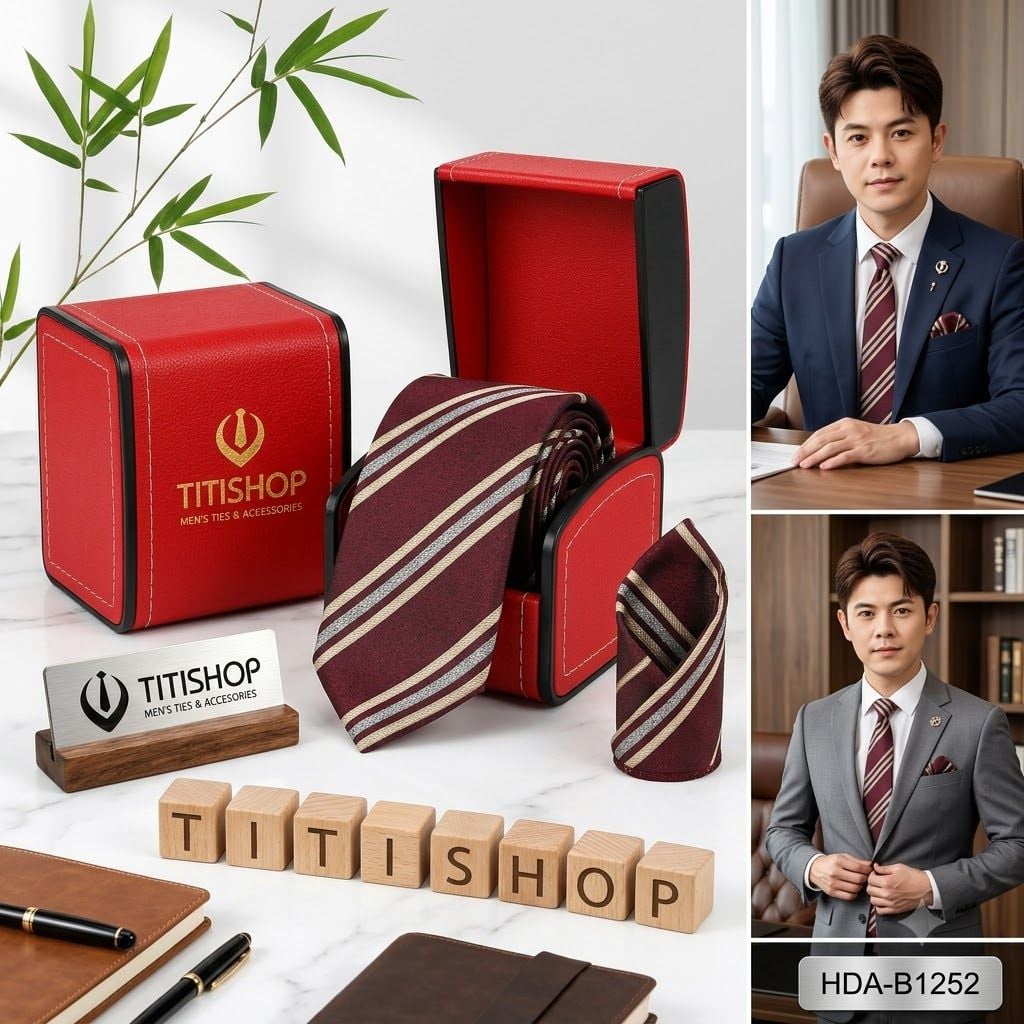 Bộ 2 Món Hộp Da & Cavat + Khăn Cài TITISHOP ( Tặng Sang ) - 003