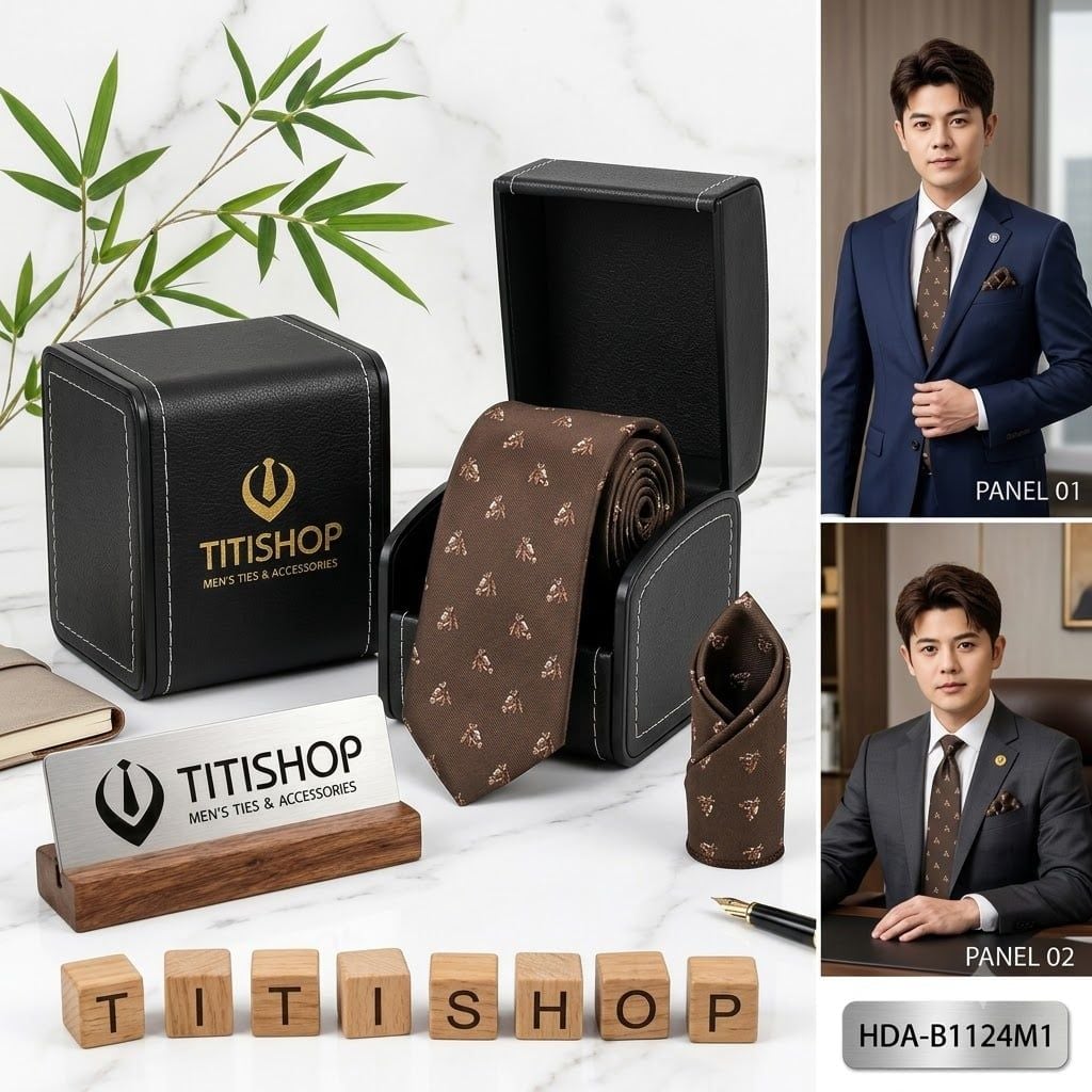 Bộ 2 Món Hộp Da & Cavat + Khăn Cài TITISHOP ( Tặng Sang ) - 012