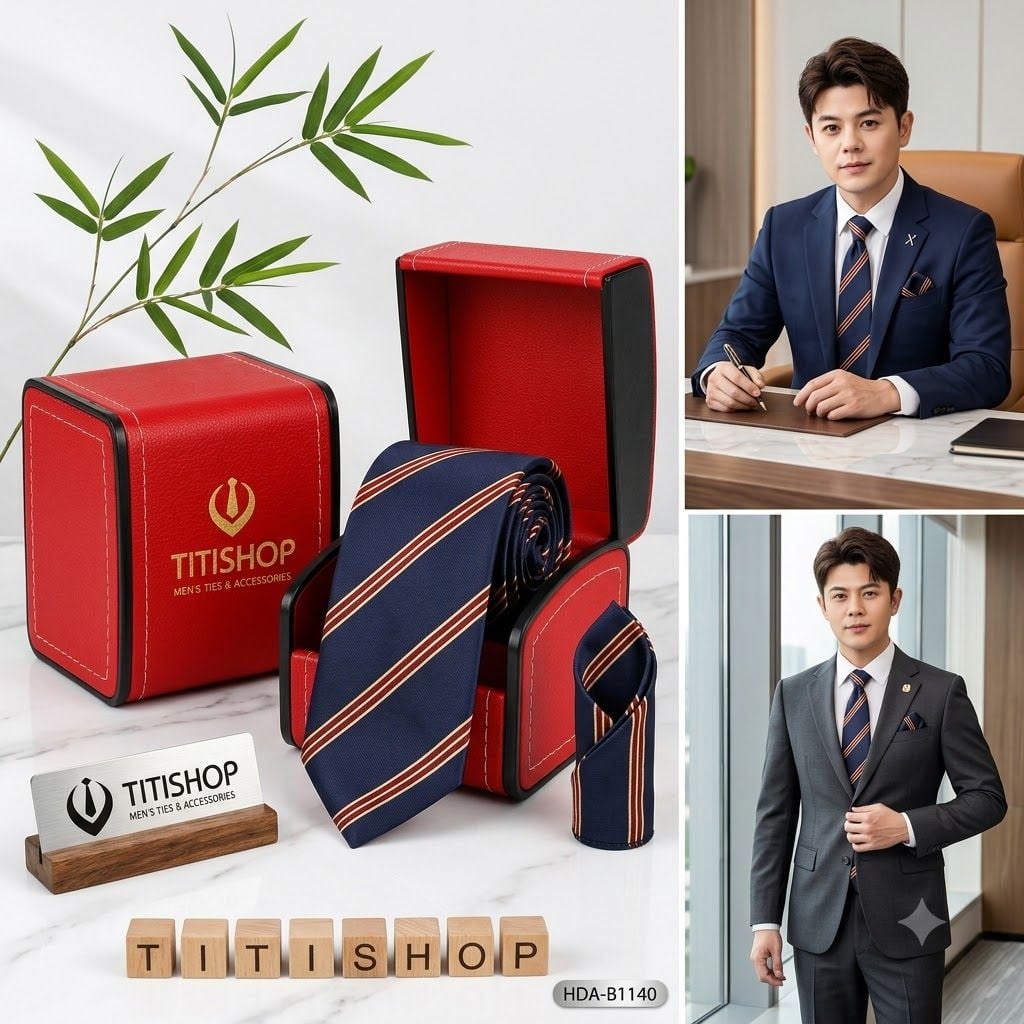 Bộ 2 Món Hộp Da & Cavat + Khăn Cài TITISHOP ( Tặng Sang ) - 014