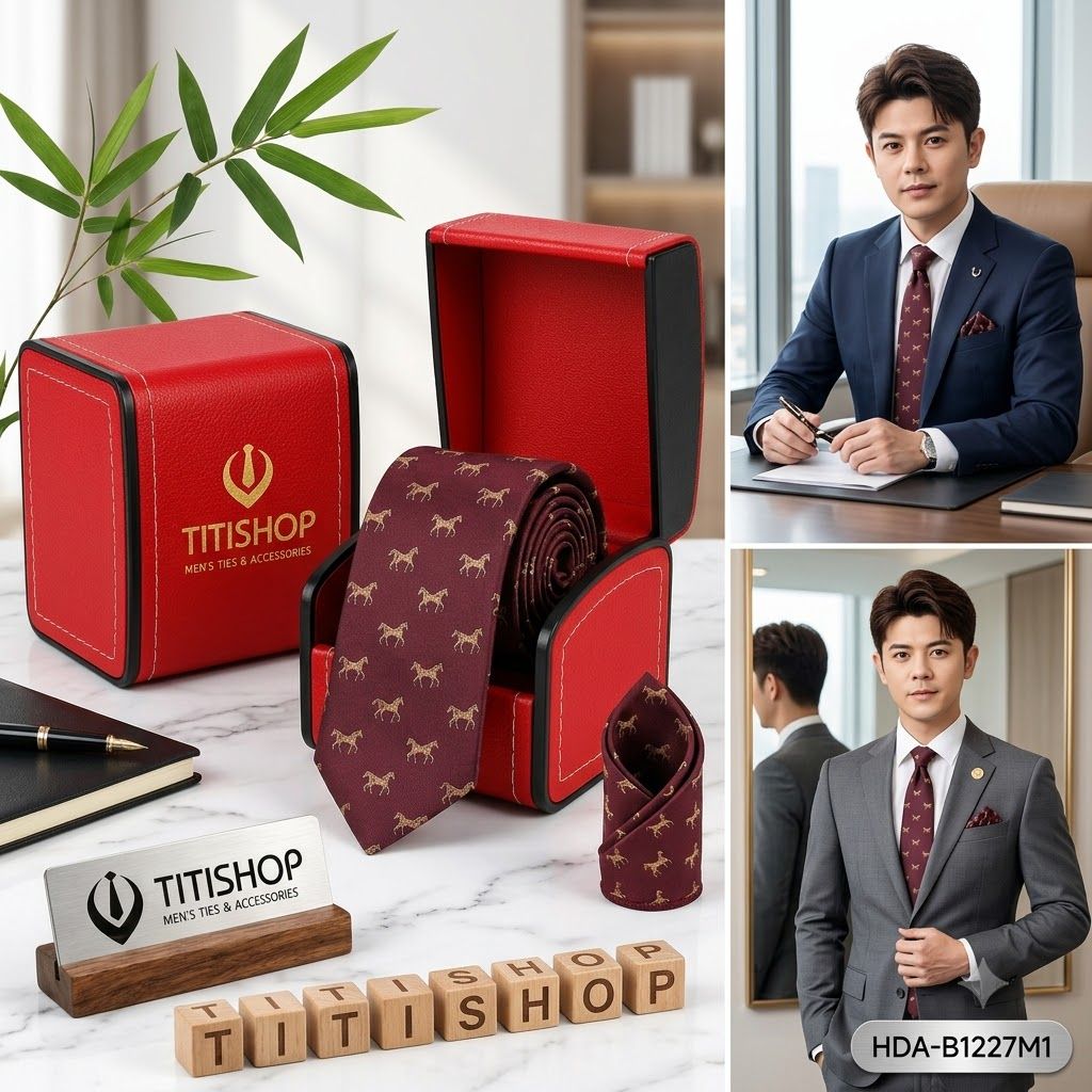 Bộ 2 Món Hộp Da & Cavat + Khăn Cài TITISHOP ( Tặng Sang ) - 020