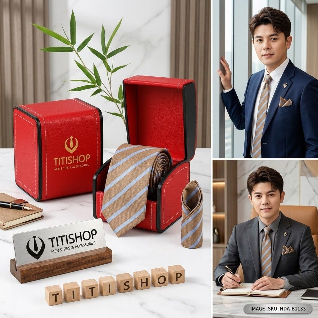Bộ 2 Món Hộp Da & Cavat + Khăn Cài TITISHOP ( Tặng Sang ) - 030