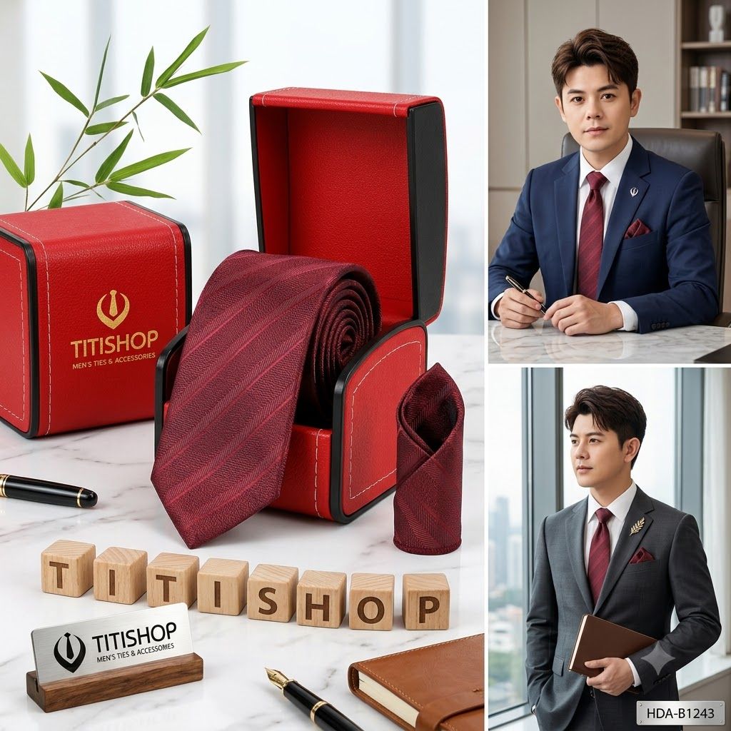 Bộ 2 Món Hộp Da & Cavat + Khăn Cài TITISHOP ( Tặng Sang ) - 034