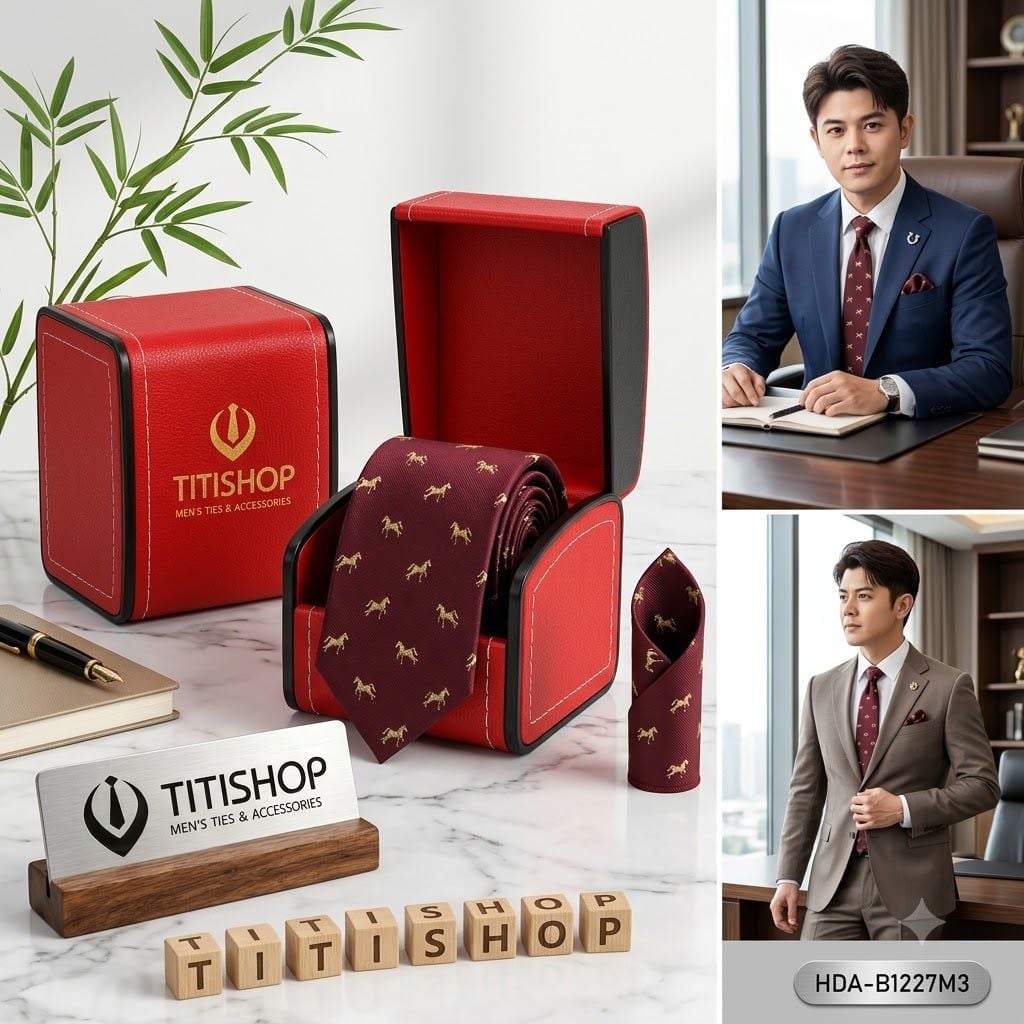 Bộ 2 Món Hộp Da & Cavat + Khăn Cài TITISHOP ( Tặng Sang ) - 035