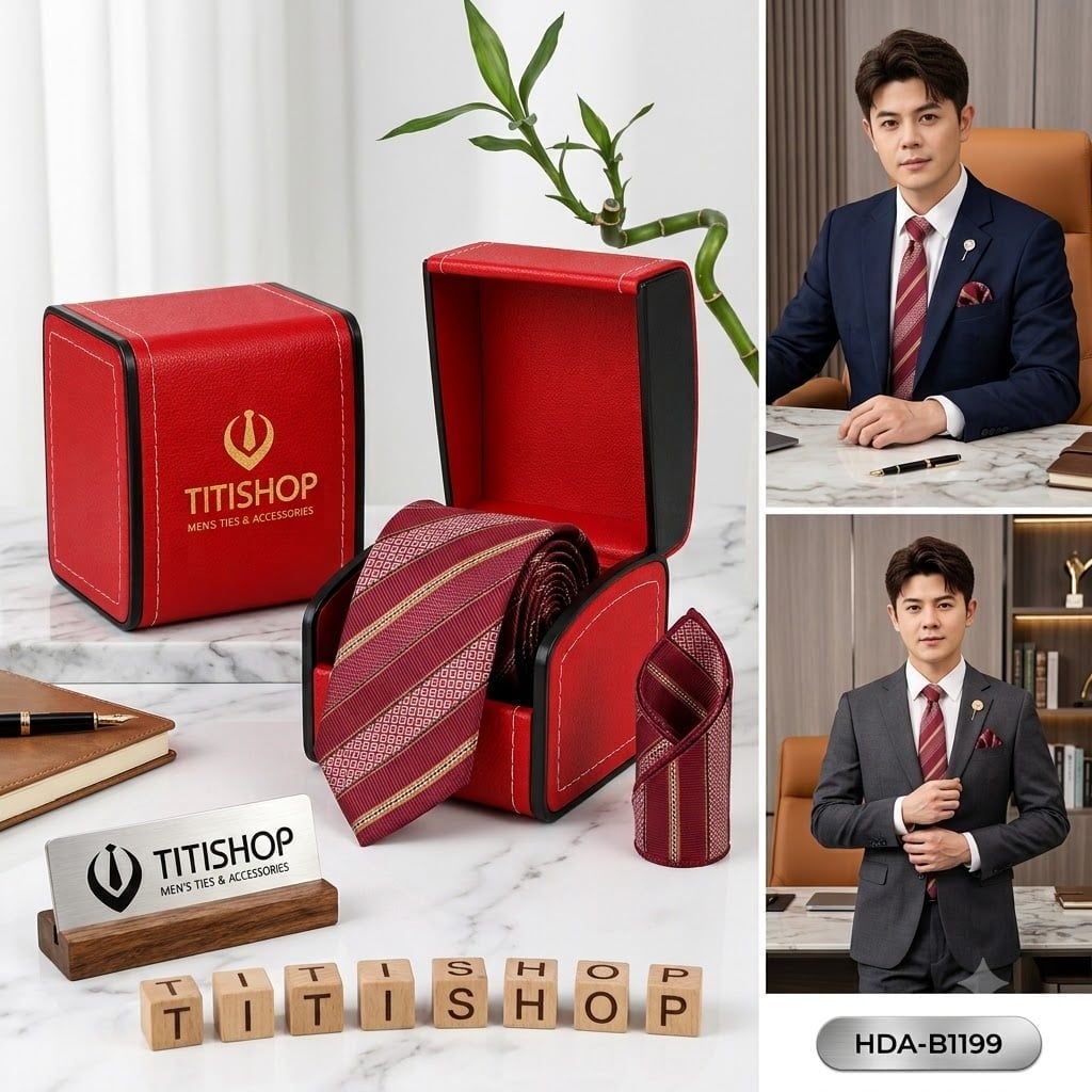 Bộ 2 Món Hộp Da & Cavat + Khăn Cài TITISHOP ( Tặng Sang ) - 037