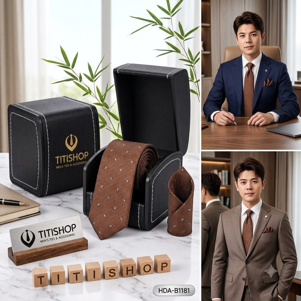 Bộ 2 Món Hộp Da & Cavat + Khăn Cài TITISHOP ( Tặng Sang ) - 038