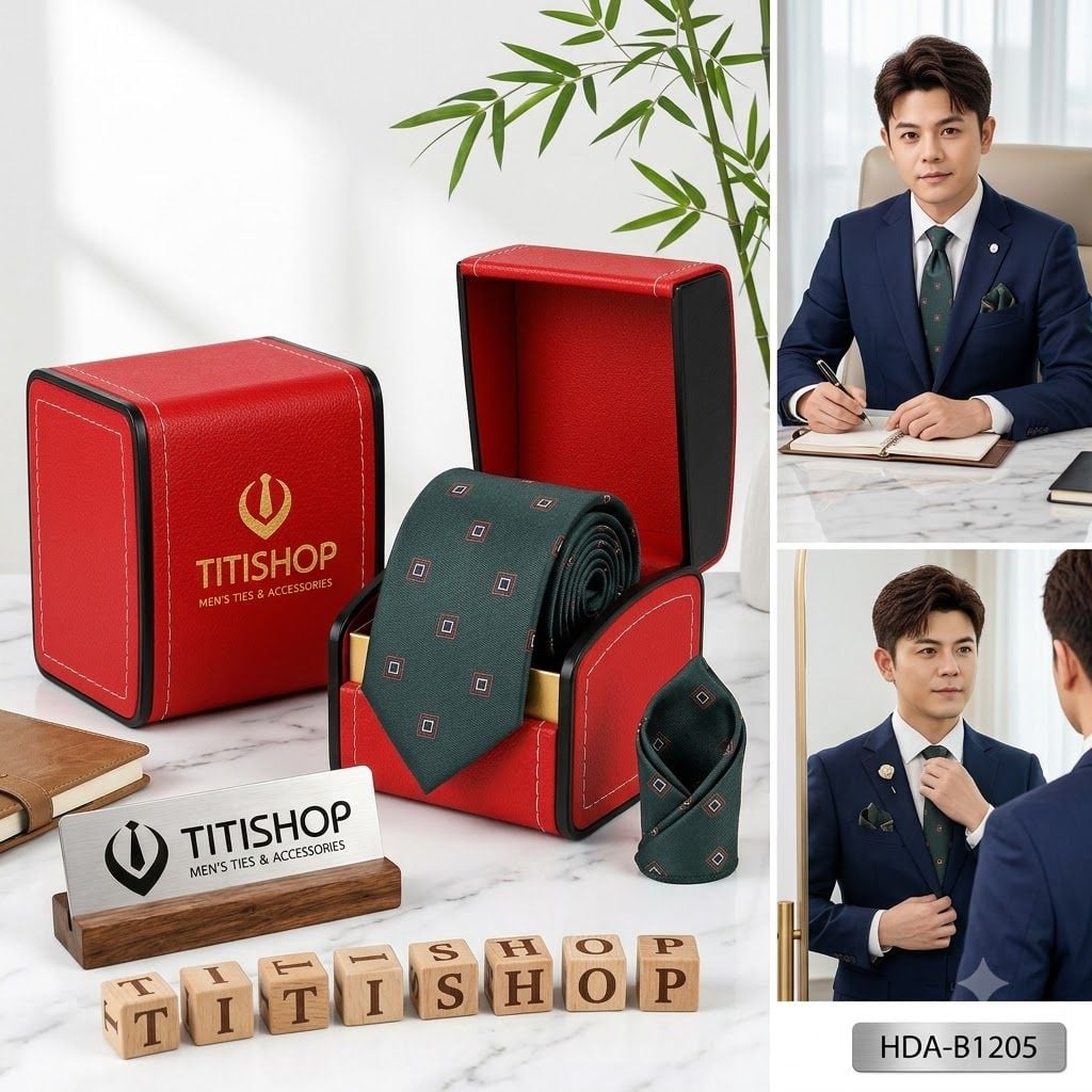 Bộ 2 Món Hộp Da & Cavat + Khăn Cài TITISHOP ( Tặng Sang ) - 039
