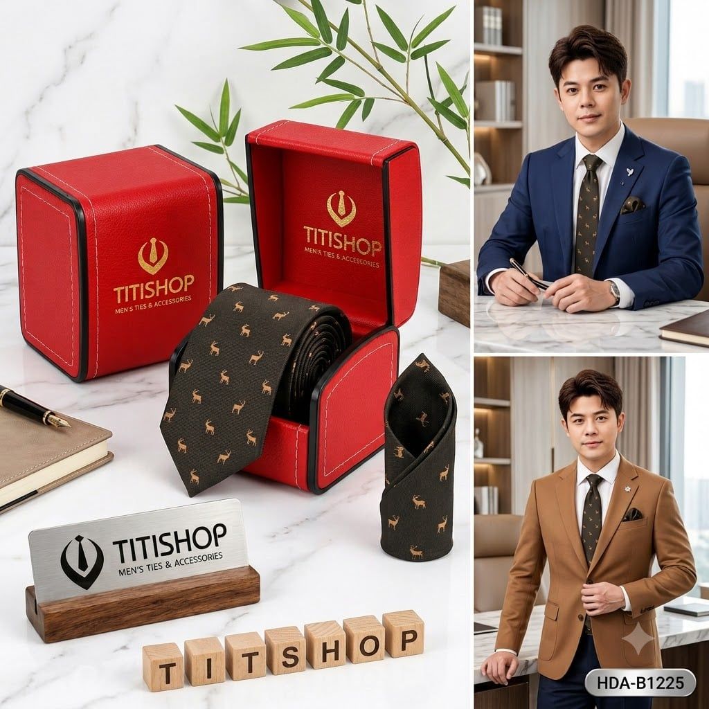 Bộ 2 Món Hộp Da & Cavat + Khăn Cài TITISHOP ( Tặng Sang ) - 042