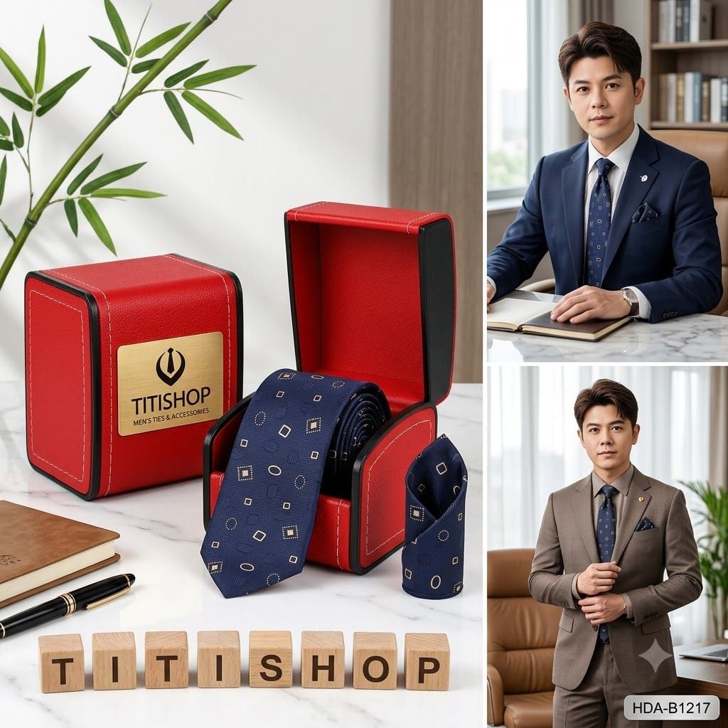 Bộ 2 Món Hộp Da & Cavat + Khăn Cài TITISHOP ( Tặng Sang ) - 043