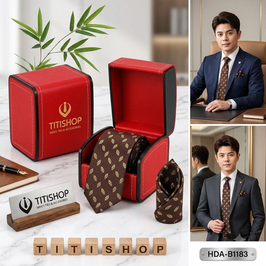 Bộ 2 Món Hộp Da & Cavat + Khăn Cài TITISHOP ( Tặng Sang ) - 046
