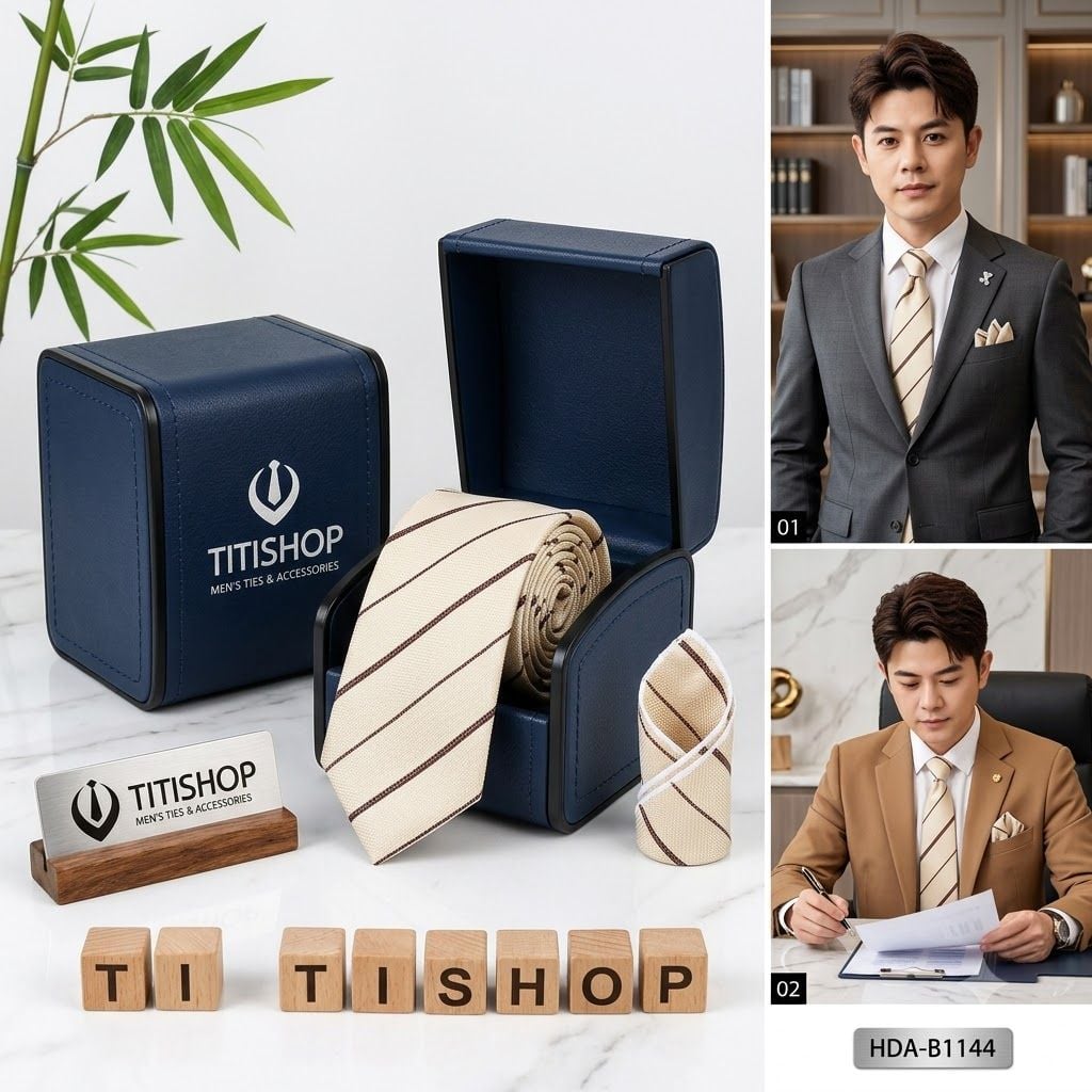 Bộ 2 Món Hộp Da & Cavat + Khăn Cài TITISHOP ( Tặng Sang ) - 047