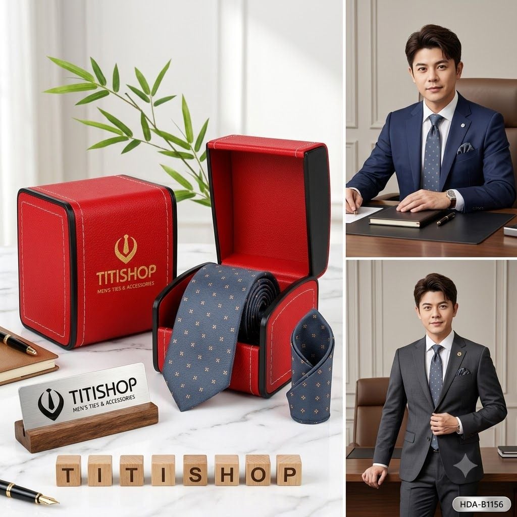 Bộ 2 Món Hộp Da & Cavat + Khăn Cài TITISHOP ( Tặng Sang ) - 049