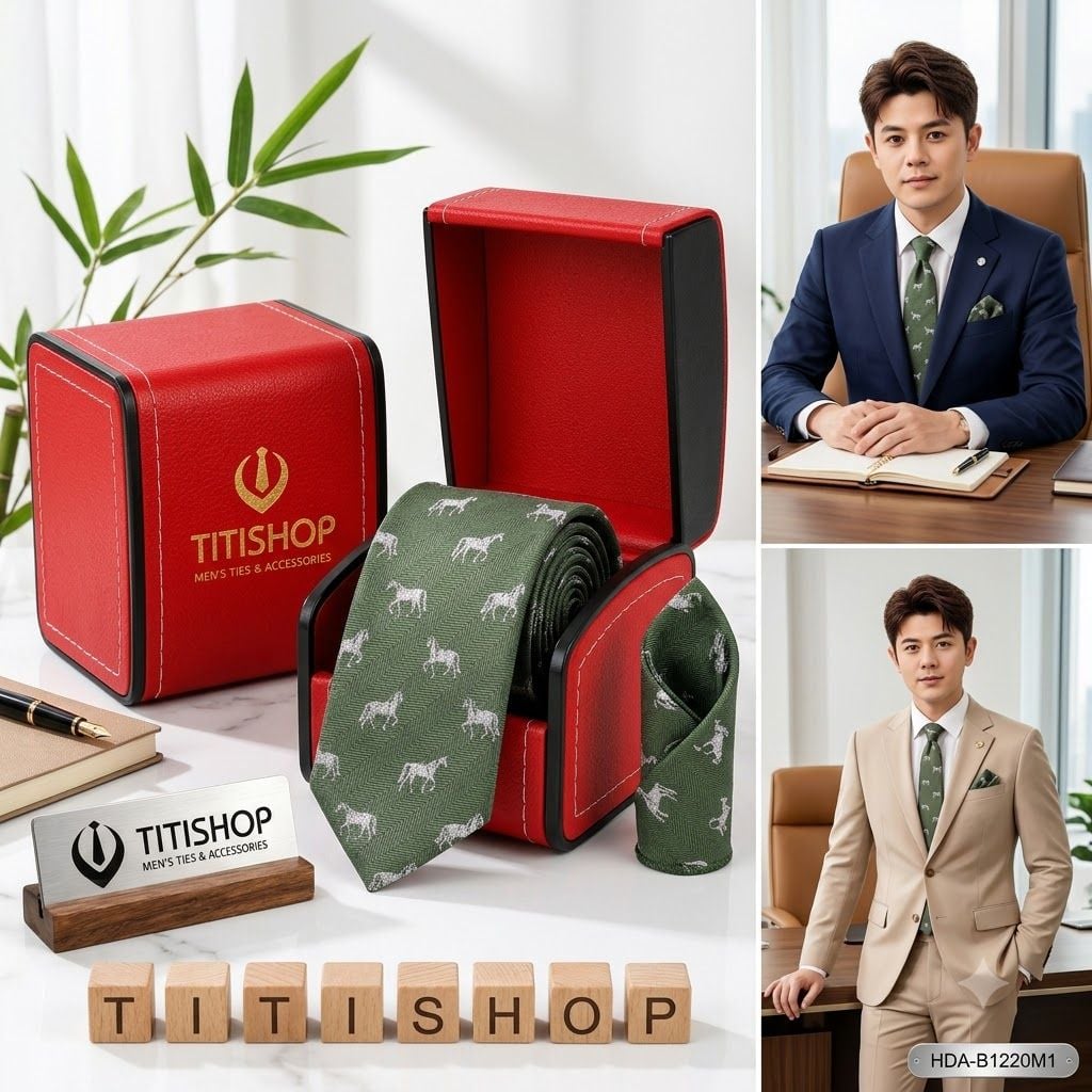 Bộ 2 Món Hộp Da & Cavat + Khăn Cài TITISHOP ( Tặng Sang ) - 050