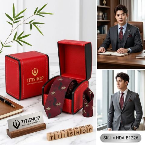 Bộ 2 Món Hộp Da & Cavat + Khăn Cài TITISHOP ( Tặng Sang ) - 053