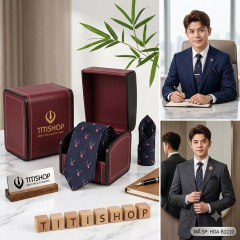 Bộ 2 Món Hộp Da & Cavat + Khăn Cài TITISHOP ( Tặng Sang ) - 054