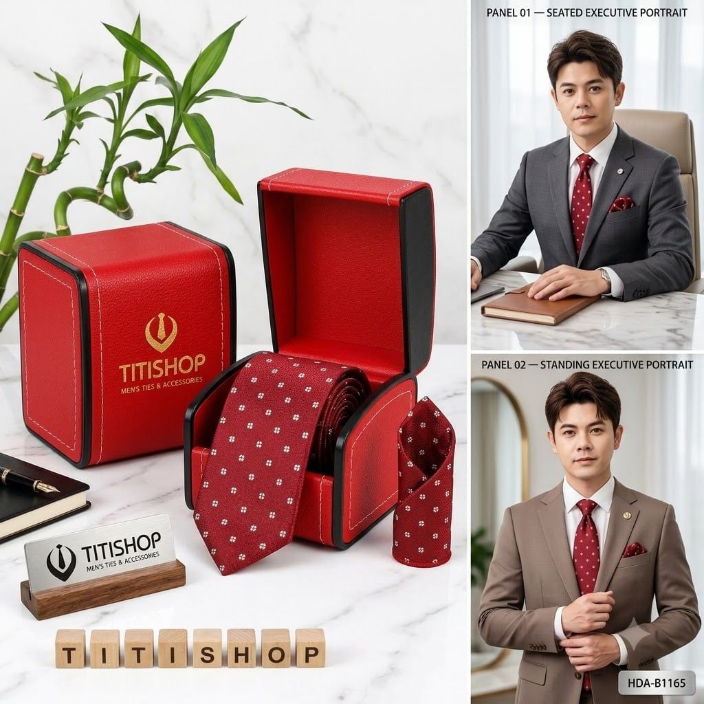 Bộ 2 Món Hộp Da & Cavat + Khăn Cài TITISHOP ( Tặng Sang ) - 055
