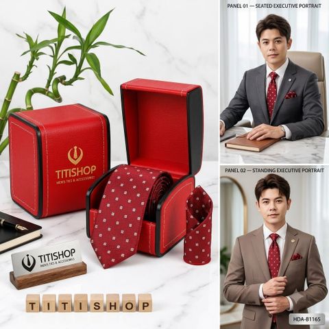 Bộ 2 Món Hộp Da & Cavat + Khăn Cài TITISHOP ( Tặng Sang ) - 055
