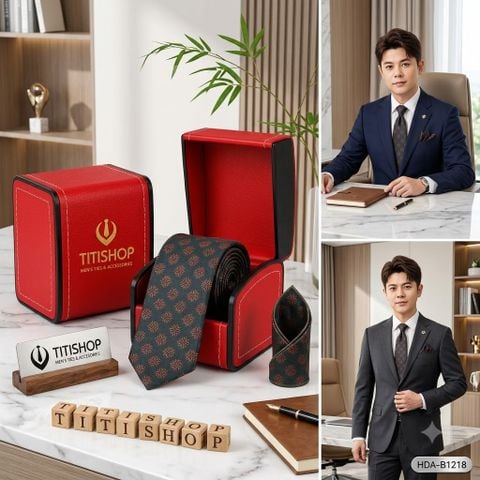 Bộ 2 Món Hộp Da & Cavat + Khăn Cài TITISHOP ( Tặng Sang ) - 056