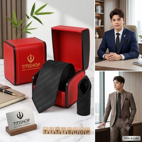 Bộ 2 Món Hộp Da & Cavat + Khăn Cài TITISHOP ( Tặng Sang ) - 057