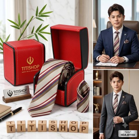 Bộ 2 Món Hộp Da & Cavat + Khăn Cài TITISHOP ( Tặng Sang ) - 058