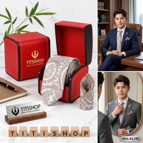 Bộ 2 Món Hộp Da & Cavat + Khăn Cài TITISHOP ( Tặng Sang ) - 059