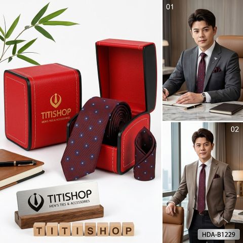 Bộ 2 Món Hộp Da & Cavat + Khăn Cài TITISHOP ( Tặng Sang ) - 060