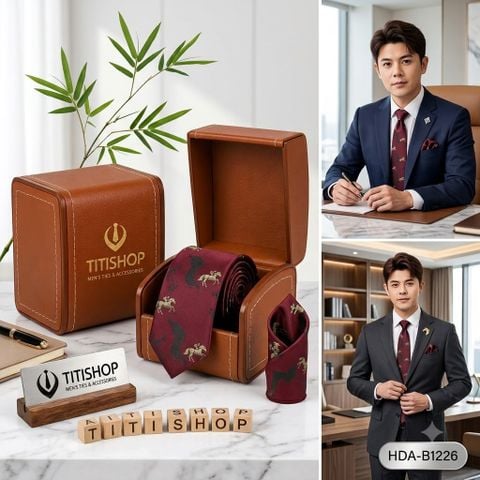 Bộ 2 Món Hộp Da & Cavat + Khăn Cài TITISHOP ( Tặng Sang ) - 061