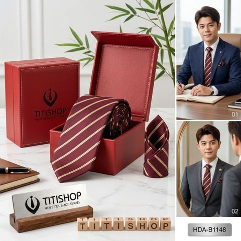 Bộ 2 Món Hộp Da & Cavat + Khăn Cài TITISHOP ( Tặng Sang ) - 062