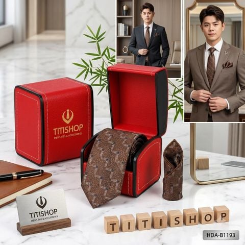 Bộ 2 Món Hộp Da & Cavat + Khăn Cài TITISHOP ( Tặng Sang ) - 063