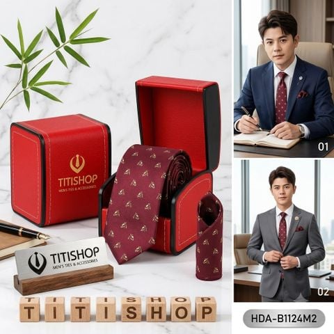 Bộ 2 Món Hộp Da & Cavat + Khăn Cài TITISHOP ( Tặng Sang ) - 064