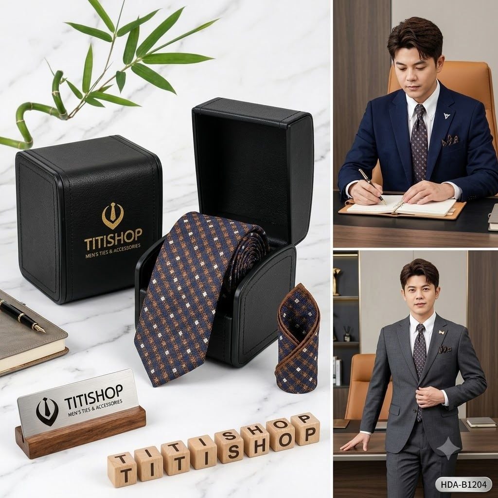 Bộ 2 Món Hộp Da & Cavat + Khăn Cài TITISHOP ( Tặng Sang ) - 065