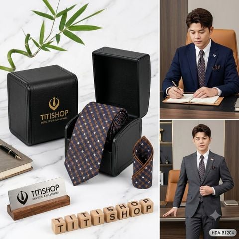 Bộ 2 Món Hộp Da & Cavat + Khăn Cài TITISHOP ( Tặng Sang ) - 065