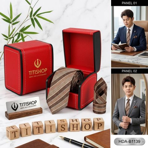 Bộ 2 Món Hộp Da & Cavat + Khăn Cài TITISHOP ( Tặng Sang ) - 066