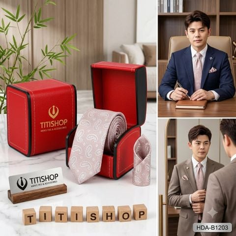 Bộ 2 Món Hộp Da & Cavat + Khăn Cài TITISHOP ( Tặng Sang ) - 067